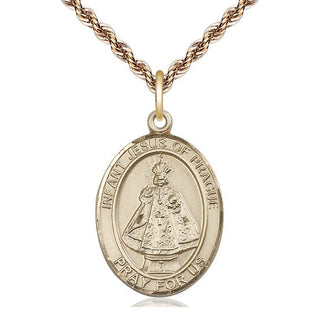 14kt Gold Infant of Prague Medal Engraved Catholic Saint Jewelry