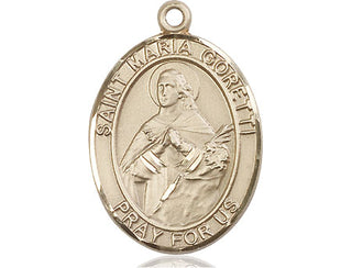 14kt Gold Saint Maria Goretti Medal Engraved Catholic Saint Jewelry