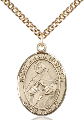 14kt Gold Saint Maria Goretti Medal Engraved Catholic Saint Jewelry