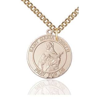 14kt Gold Saint Maria Goretti Medal Engraved Catholic Saint Jewelry