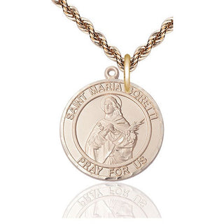 14kt Gold Saint Maria Goretti Medal Engraved Catholic Saint Jewelry