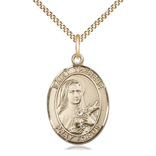 14kt Gold Filled Saint Therese of Lisieux Medal Catholic Jewelry Engraved Catholic Saint Jewelry
