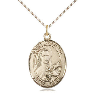 14kt Gold Filled Saint Therese of Lisieux Medal Catholic Jewelry Engraved Catholic Saint Jewelry