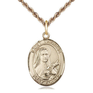 14kt Gold Filled Saint Therese of Lisieux Medal Catholic Jewelry Engraved Catholic Saint Jewelry