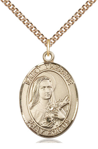 14kt Gold Saint Therese of Lisieux Medal Engraved Catholic Saint Jewelry