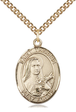 14kt Gold Saint Therese of Lisieux Medal Engraved Catholic Saint Jewelry