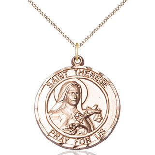 14kt Gold Saint Therese of Lisieux Medal Engraved Catholic Saint Jewelry