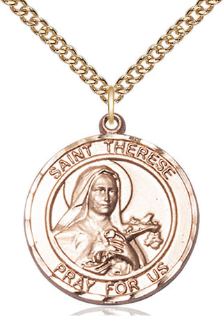 14kt Gold Saint Therese of Lisieux Medal Engraved Catholic Saint Jewelry