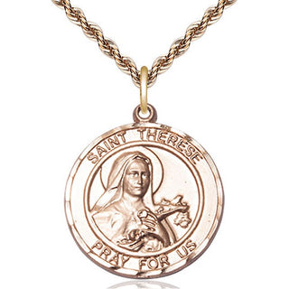 14kt Gold Saint Therese of Lisieux Medal Engraved Catholic Saint Jewelry