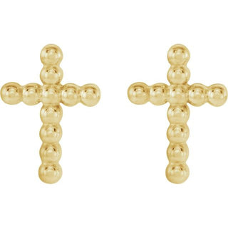 14K Yellow Beaded Cross Earrings