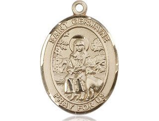 14kt Gold Saint Germaine Cousin Medal Engraved Catholic Saint Jewelry