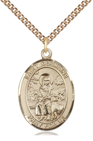 14kt Gold Saint Germaine Cousin Medal Engraved Catholic Saint Jewelry
