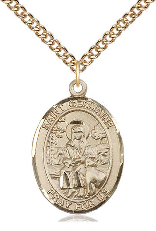 14kt Gold Saint Germaine Cousin Medal Engraved Catholic Saint Jewelry