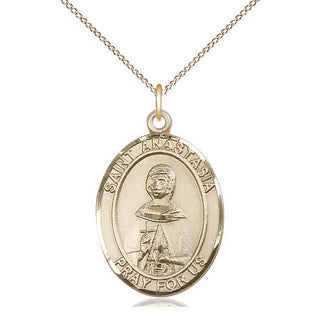 14kt Gold Saint Anastasia Medal Engraved Catholic Saint Jewelry