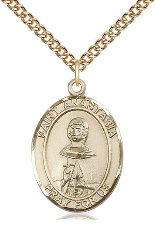 14kt Gold Saint Anastasia Medal Engraved Catholic Saint Jewelry