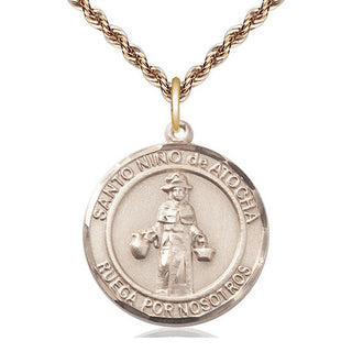14kt Gold Nino de Atocha Medal Engraved Catholic Saint Jewelry