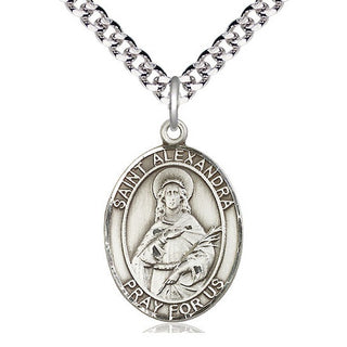Pewter Saint Alexandra Medal Catholic Jewelry Engraved Catholic Saint Jewelry