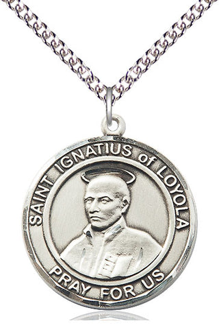 Sterling Silver Saint Ignatius of Loyola Medal Catholic Jewelry Engraved Catholic Saint Jewelry