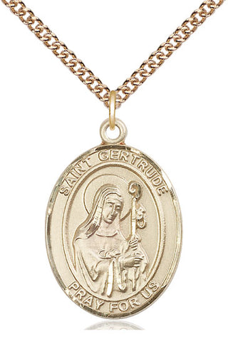 14kt Gold Filled Saint Gertrude of Nivelles Medal Catholic Jewelry Engraved Catholic Saint Jewelry