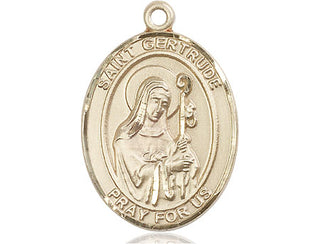 14kt Gold Saint Gertrude of Nivelles Medal Engraved Catholic Saint Jewelry