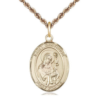14kt Gold Saint Gertrude of Nivelles Medal Engraved Catholic Saint Jewelry