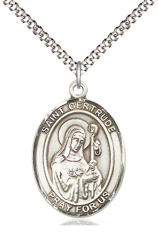Pewter Saint Gertrude of Nivelles Medal Catholic Jewelry Engraved Catholic Saint Jewelry