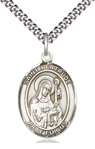 Pewter Saint Gertrude of Nivelles Medal Catholic Jewelry Engraved Catholic Saint Jewelry
