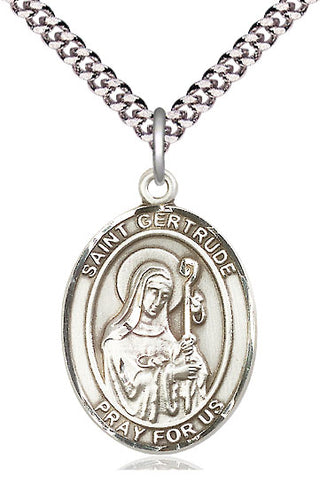 Sterling Silver Saint Gertrude of Nivelles Medal Catholic Jewelry Engraved Catholic Saint Jewelry