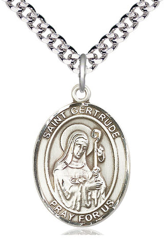 Sterling Silver Saint Gertrude of Nivelles Medal Catholic Jewelry Engraved Catholic Saint Jewelry