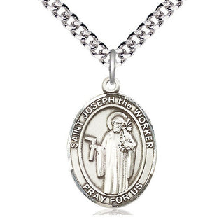 Pewter Saint Joseph the Worker Medal Catholic Jewelry Engraved Catholic Saint Jewelry