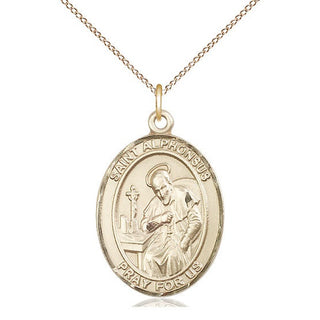 14kt Gold Saint Alphonsus Medal Engraved Catholic Saint Jewelry