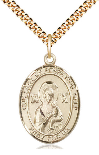 14kt Gold Filled Our Lady of Perpetual Help Medal Catholic Jewelry Engraved Catholic Saint Jewelry