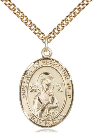 14kt Gold Filled Our Lady of Perpetual Help Medal Catholic Jewelry Engraved Catholic Saint Jewelry