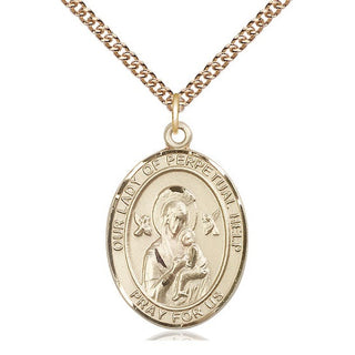 14kt Gold Our Lady of Perpetual Help Medal Engraved Catholic Saint Jewelry