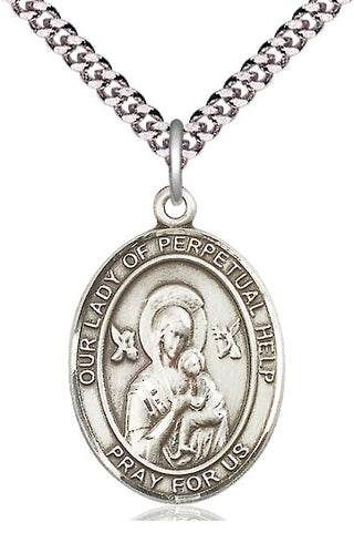 Pewter Our Lady of Perpetual Help Medal Catholic Jewelry Engraved Catholic Saint Jewelry