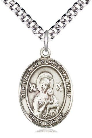 Pewter Our Lady of Perpetual Help Medal Catholic Jewelry Engraved Catholic Saint Jewelry
