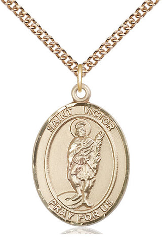 14kt Gold Saint Victor of Marseilles Medal Engraved Catholic Saint Jewelry