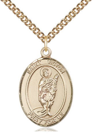 14kt Gold Saint Victor of Marseilles Medal Engraved Catholic Saint Jewelry