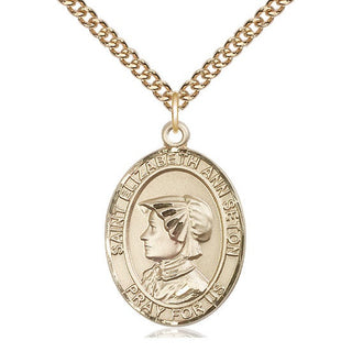14kt Gold Saint Elizabeth Ann Seton Medal Engraved Catholic Saint Jewelry