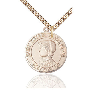 14kt Gold Saint Elizabeth Ann Seton Medal Engraved Catholic Saint Jewelry