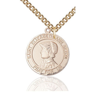 14kt Gold Saint Elizabeth Ann Seton Medal Engraved Catholic Saint Jewelry
