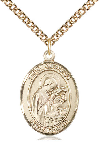 14kt Gold Saint Aloysius Gonzaga Medal Engraved Catholic Saint Jewelry