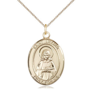 14kt Gold Saint Lillian Medal Engraved Catholic Saint Jewelry