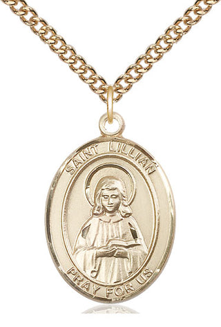 14kt Gold Saint Lillian Medal Engraved Catholic Saint Jewelry