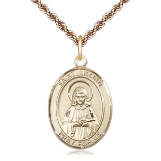 14kt Gold Saint Lillian Medal Engraved Catholic Saint Jewelry