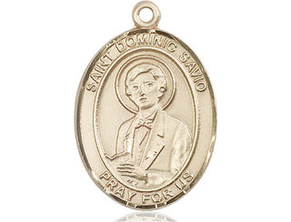 14kt Gold Saint Dominic Savio Medal Engraved Catholic Saint Jewelry