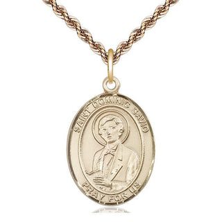 14kt Gold Saint Dominic Savio Medal Engraved Catholic Saint Jewelry