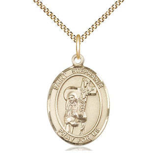 14kt Gold Filled Saint Stephanie Medal Catholic Jewelry Engraved Catholic Saint Jewelry