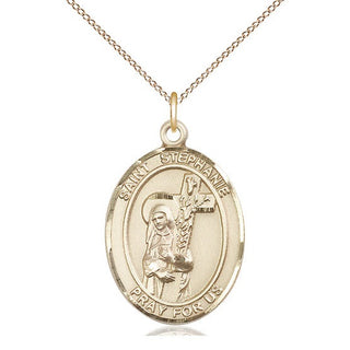14kt Gold Filled Saint Stephanie Medal Catholic Jewelry Engraved Catholic Saint Jewelry