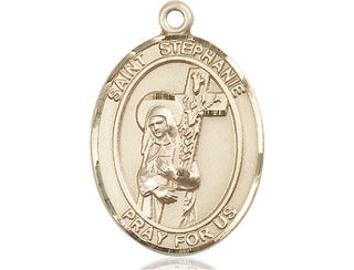 14kt Gold Saint Stephanie Medal Engraved Catholic Saint Jewelry